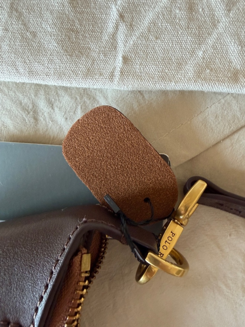 Alternative suede Chestnut Crescent Shoulder Bag with Dark Brown Trim - Picture 4 of 7